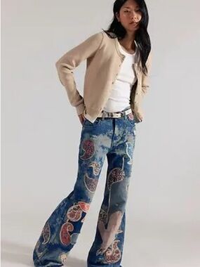 NWT Free People We The Free Flying High Patched Jeans Size 24